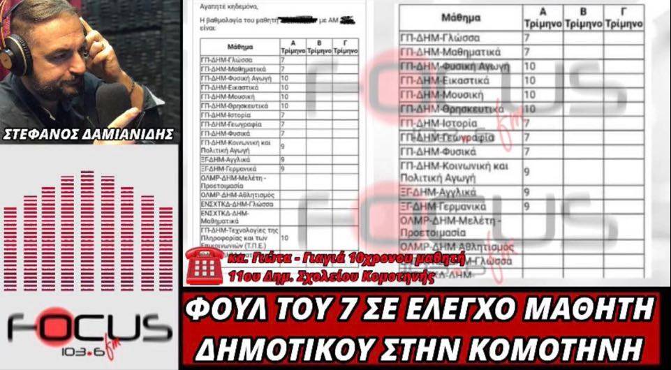 Καταγγελία ΣΟΚ: «Φουλ» του 7 σε έλεγχο μαθητή της 5ης δημοτικού στην Κομοτηνή! Άναυδοι οι γονείς του!