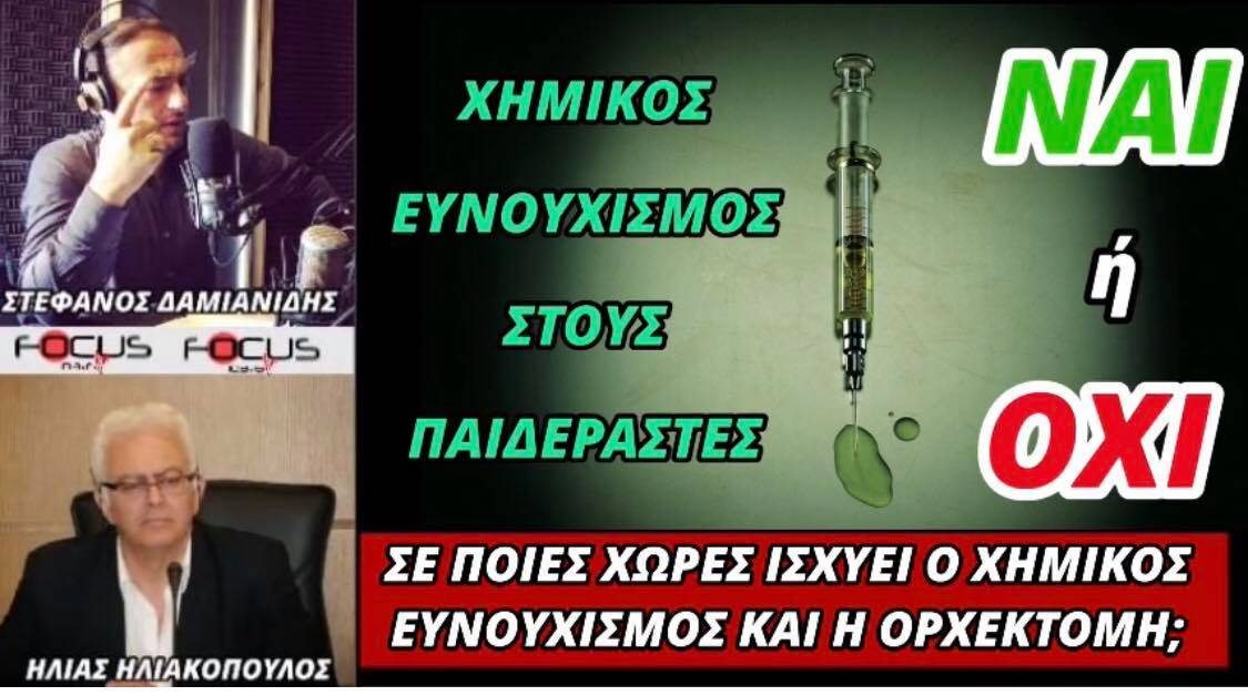 Ηλίας Ηλιακόπουλος: «Ο χημικός ευνουχισμός των παιδεραστών είναι θεσμοθετημένος σε όλο τον κόσμο.. τα αποτελέσματα είναι θεαματικά»