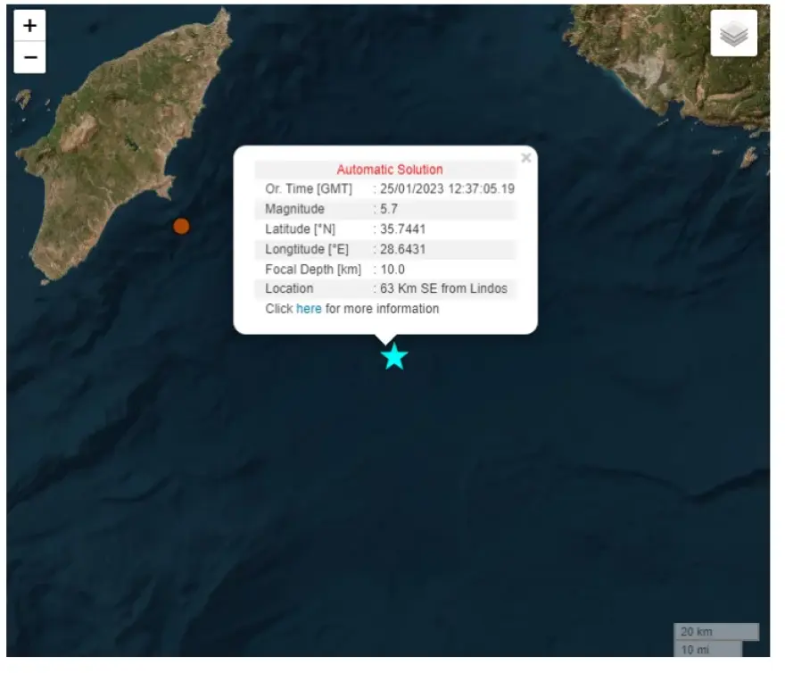 Ισχυρή σεισμική δόνηση 5,7 Ρίχτερ στη Ρόδο – Αισθητός και στην Κρήτη