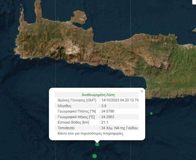 Απανωτές σεισμικές δονήσεις νότια της Γαύδου