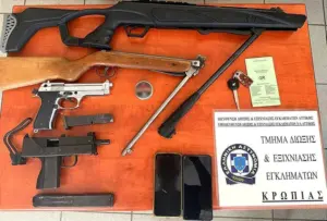 Συνελήφθησαν δύο Αλβανοί που έκρυβαν παράνομα όπλα σε σπίτι και κατάστημα στο Κορωπί