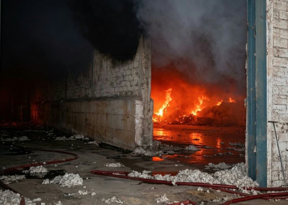 Μεγάλη πυρκαγιά σε έξι αποθήκες με βαμβάκι στα Τρίκαλα